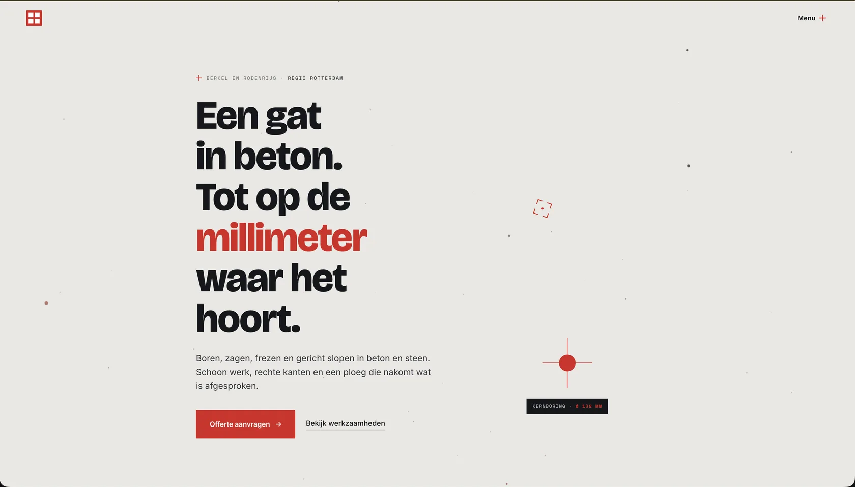 BEBO betonboren & zagen: the site, built around a single line about drilling to the millimetre